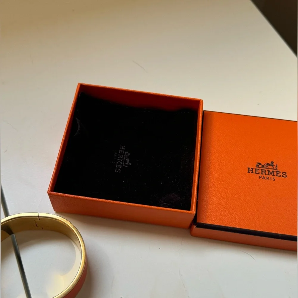 Hermes Orange Enamel Clic H Bracelet with Gold Hardware